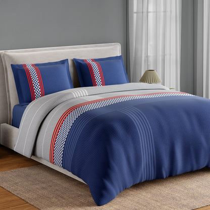 Spaces Neo Paradox 100% Cotton 152 TC Percale Geometric Large Bedsheet with 2 Pillow Covers, Blue