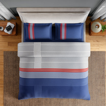 Spaces Neo Paradox 100% Cotton 152 TC Percale Geometric Large Bedsheet with 2 Pillow Covers, Blue