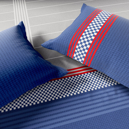 Spaces Neo Paradox 100% Cotton 152 TC Percale Geometric Large Bedsheet with 2 Pillow Covers, Blue