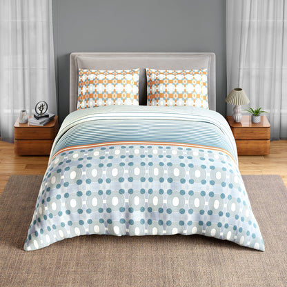 Spaces Neo Paradox 100% Cotton 152 TC Percale Geometric Large Bedsheet with 2 Pillow Covers, Light Teal