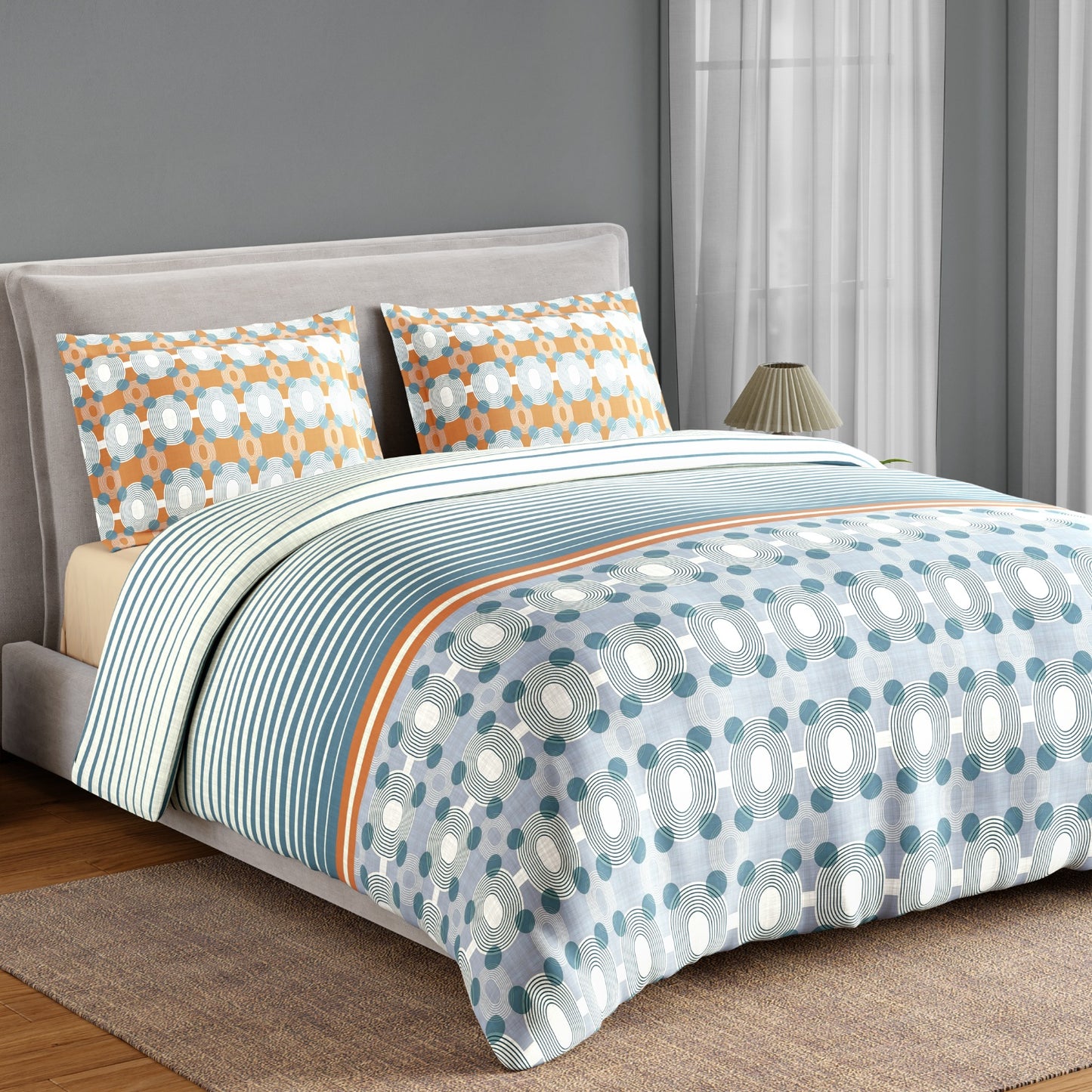 Spaces Neo Paradox 100% Cotton 152 TC Percale Geometric Large Bedsheet with 2 Pillow Covers, Light Teal