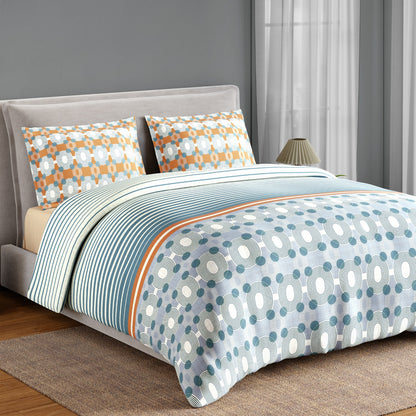 Spaces Neo Paradox 100% Cotton 152 TC Percale Geometric Large Bedsheet with 2 Pillow Covers, Light Teal