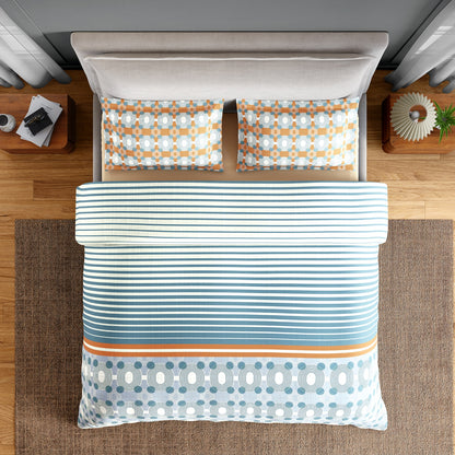 Spaces Neo Paradox 100% Cotton 152 TC Percale Geometric Large Bedsheet with 2 Pillow Covers, Light Teal