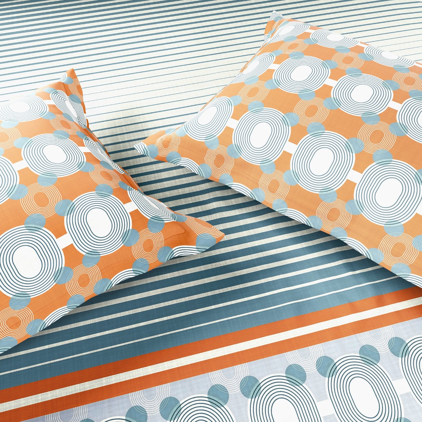 Spaces Neo Paradox 100% Cotton 152 TC Percale Geometric Large Bedsheet with 2 Pillow Covers, Light Teal