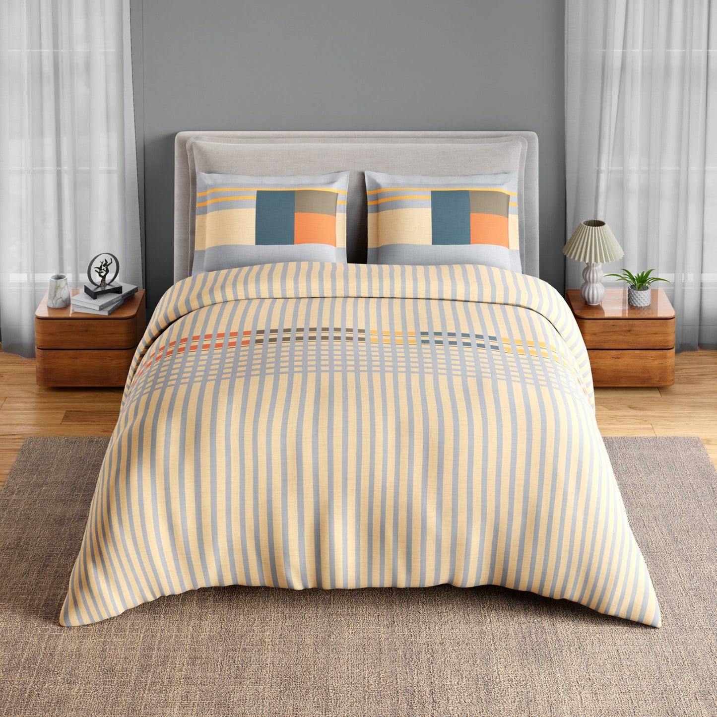 Spaces Neo Paradox 100% Cotton 152 TC Percale Geometric Large Bedsheet with 2 Pillow Covers, Light Yellow