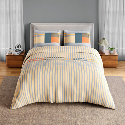 Spaces Neo Paradox 100% Cotton 152 TC Percale Geometric Large Bedsheet with 2 Pillow Covers, Light Yellow