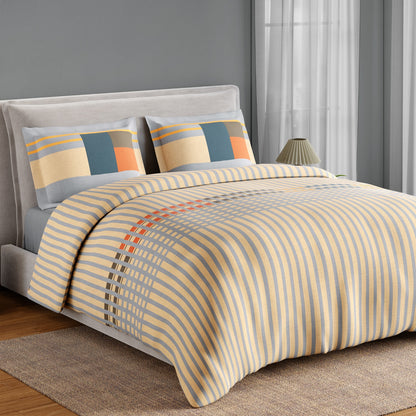 Spaces Neo Paradox 100% Cotton 152 TC Percale Geometric Large Bedsheet with 2 Pillow Covers, Light Yellow