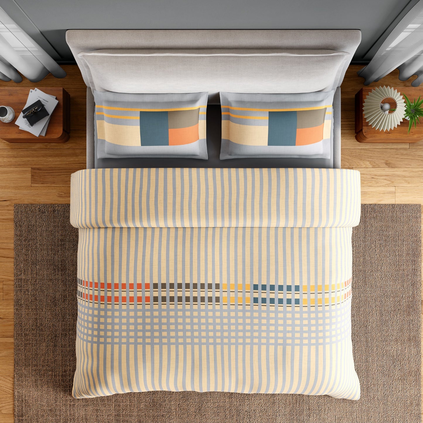 Spaces Neo Paradox 100% Cotton 152 TC Percale Geometric Large Bedsheet with 2 Pillow Covers, Light Yellow