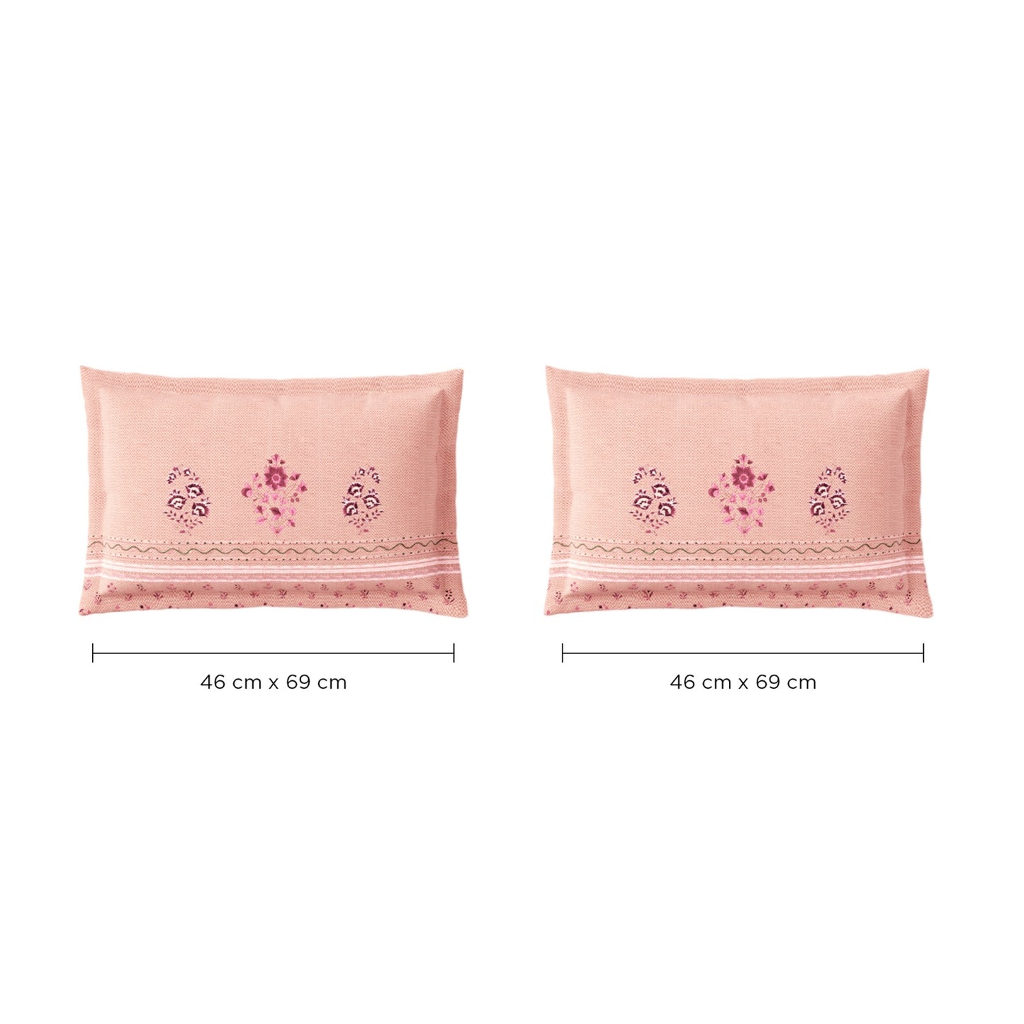 Spaces Neo Chaap 100% Cotton 152 TC Percale Floral Large Bedsheet with 2 Pillow Covers, Light Blush