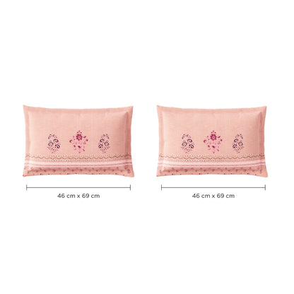 Spaces Neo Chaap 100% Cotton 152 TC Percale Floral Large Bedsheet with 2 Pillow Covers, Light Blush