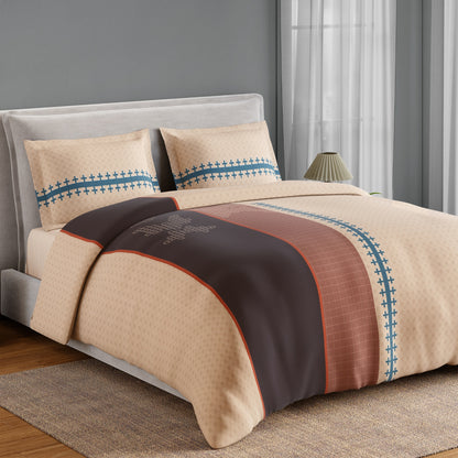 Spaces Neo Chaap 100% Cotton 152 TC Percale Ornate Large Bedsheet with 2 Pillow Covers, Beige