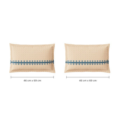 Spaces Neo Chaap 100% Cotton 152 TC Percale Ornate Large Bedsheet with 2 Pillow Covers, Beige