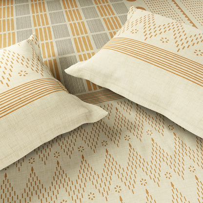 Spaces Neo Chaap 100% Cotton 152 TC Percale Geometric Large Bedsheet with 2 Pillow Covers, Yellow