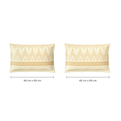 Spaces Neo Chaap 100% Cotton 152 TC Percale Geometric Large Bedsheet with 2 Pillow Covers, Yellow