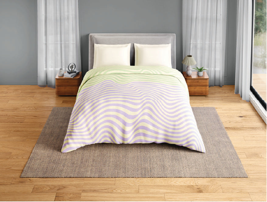 Spaces Neo Paradox 100% Cotton 152 TC Percale Geometric Permium Double Blanket Quilt, Light Green