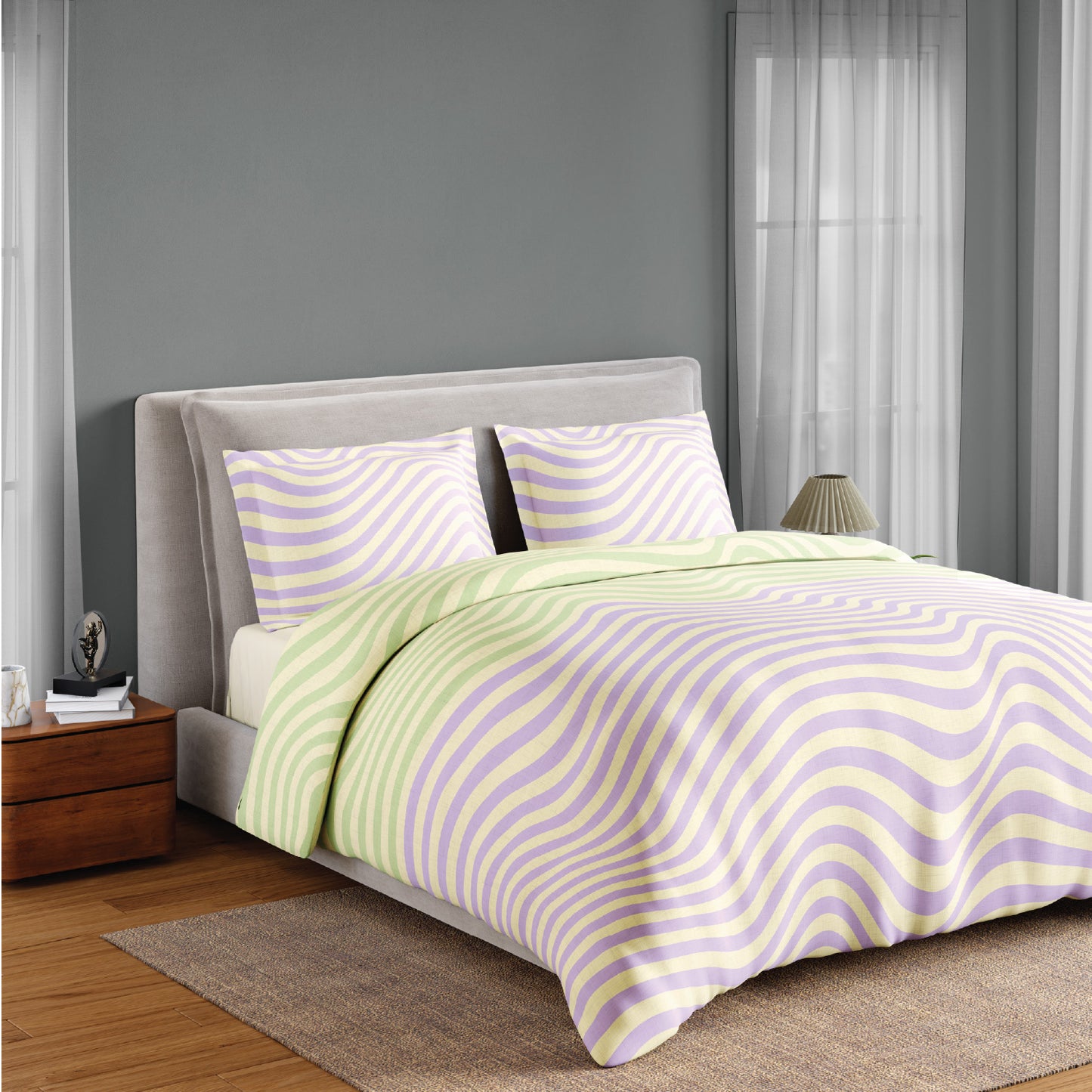 Spaces Neo Paradox 100% Cotton 152 TC Percale Geometric Permium Double Blanket Quilt, Light Green