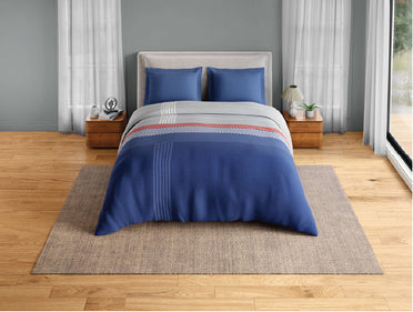 Spaces Neo Paradox 100% Cotton 152 TC Percale Geometric Permium Double Blanket Quilt, Blue