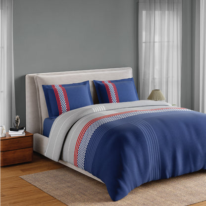 Spaces Neo Paradox 100% Cotton 152 TC Percale Geometric Permium Double Blanket Quilt, Blue