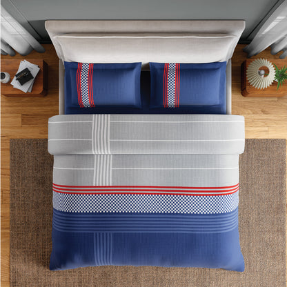 Spaces Neo Paradox 100% Cotton 152 TC Percale Geometric Permium Double Blanket Quilt, Blue