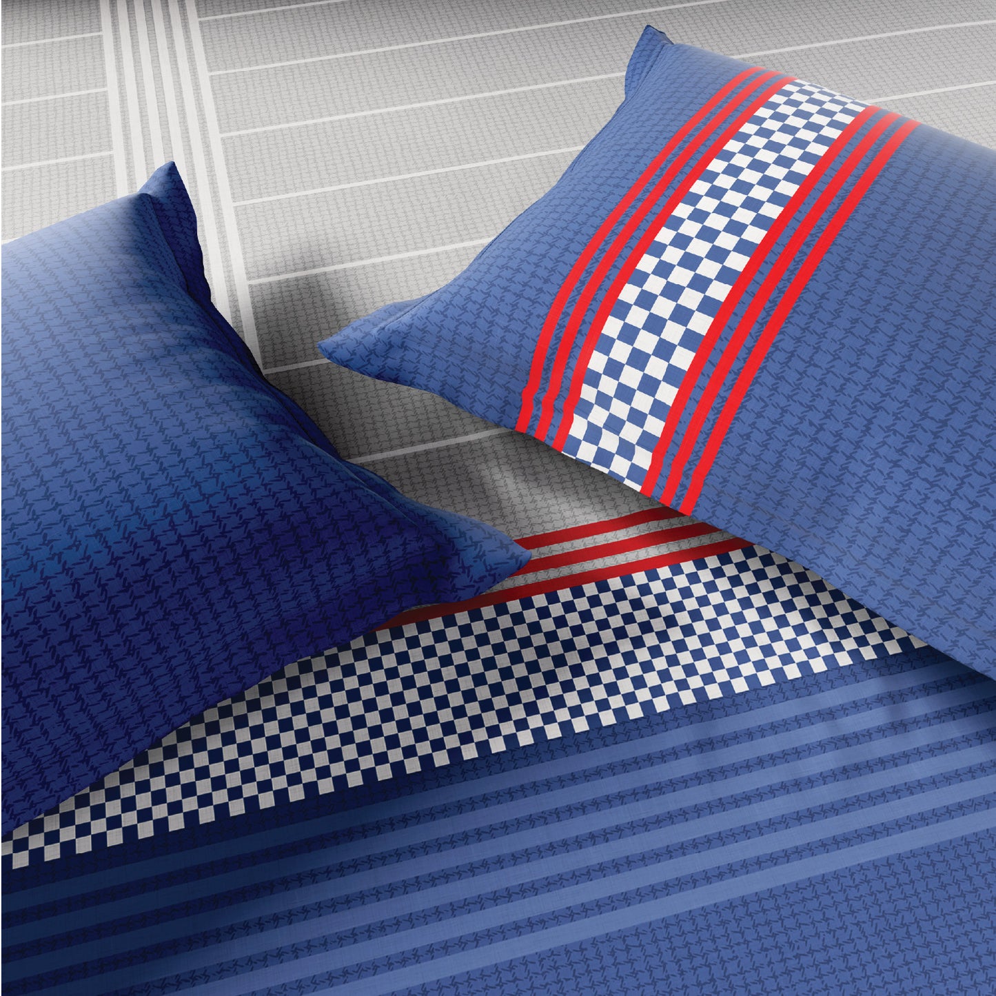 Spaces Neo Paradox 100% Cotton 152 TC Percale Geometric Permium Double Blanket Quilt, Blue
