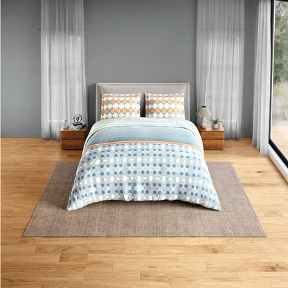 Spaces Neo Paradox 100% Cotton 152 TC Percale Geometric Permium Double Blanket Quilt, Light Teal