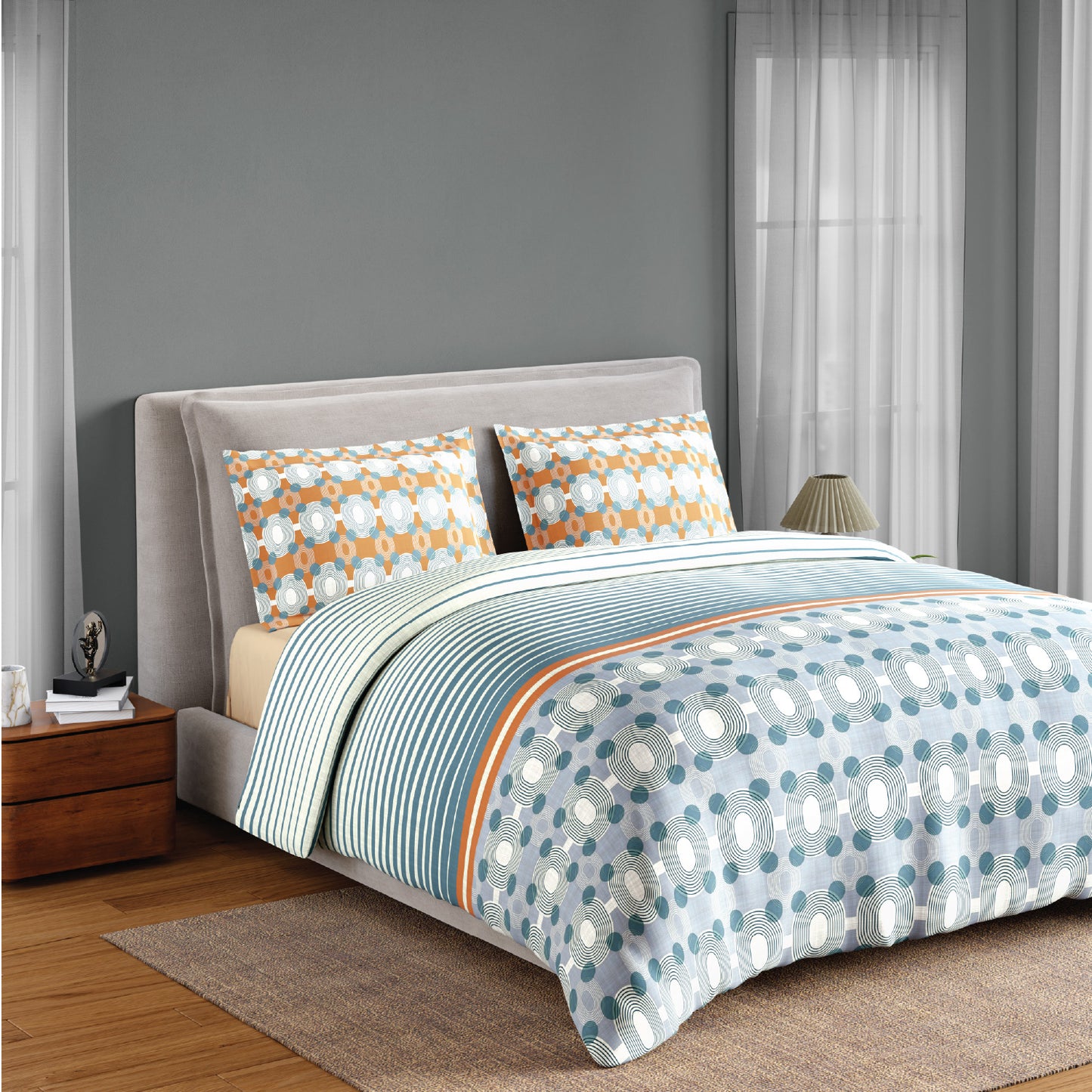 Spaces Neo Paradox 100% Cotton 152 TC Percale Geometric Permium Double Blanket Quilt, Light Teal