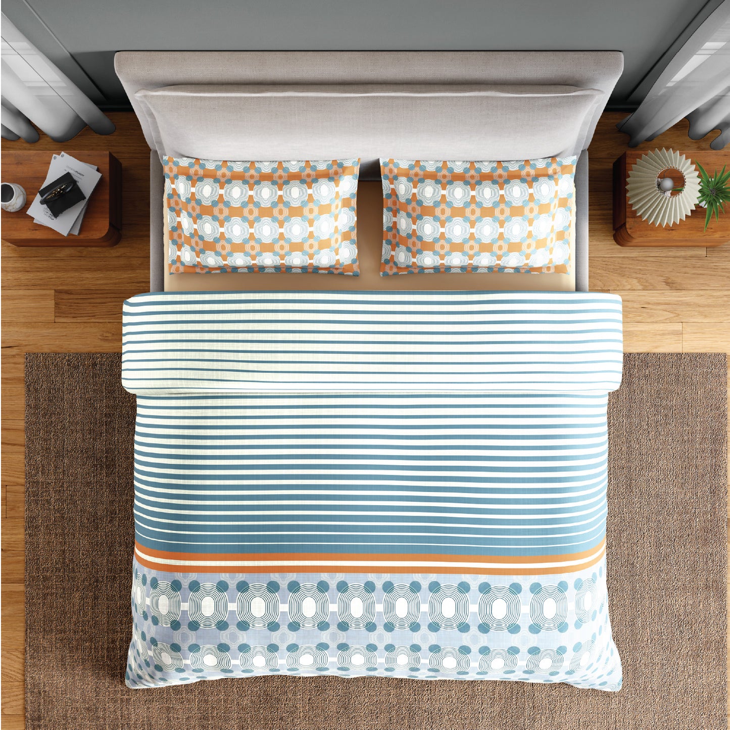 Spaces Neo Paradox 100% Cotton 152 TC Percale Geometric Permium Double Blanket Quilt, Light Teal