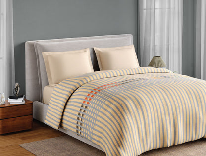 Spaces Neo Paradox 100% Cotton 152 TC Percale Geometric Permium Double Blanket Quilt, Light Yellow