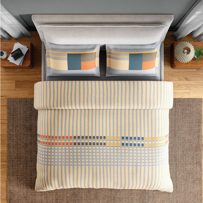 Spaces Neo Paradox 100% Cotton 152 TC Percale Geometric Permium Double Blanket Quilt, Light Yellow