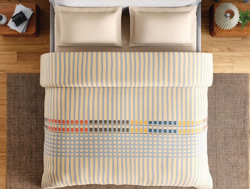 Spaces Neo Paradox 100% Cotton 152 TC Percale Geometric Permium Double Blanket Quilt, Light Yellow