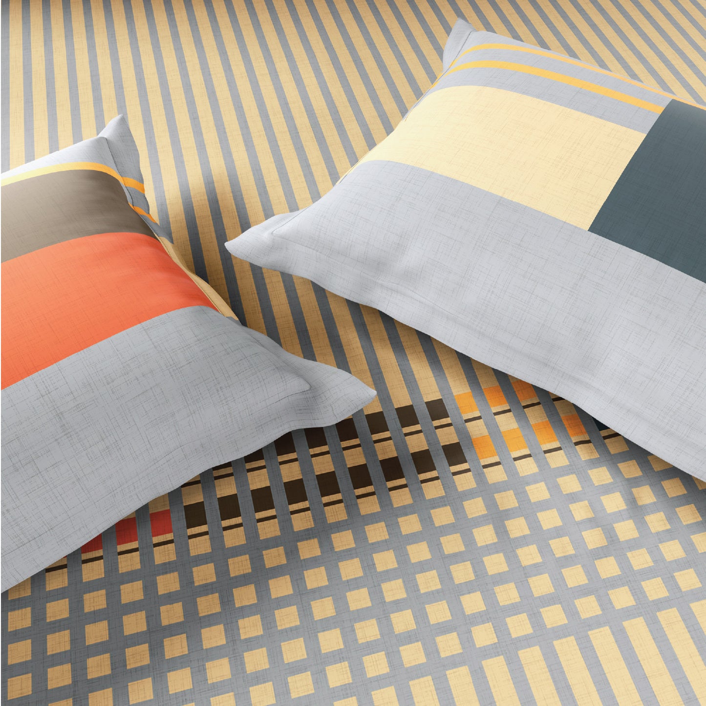 Spaces Neo Paradox 100% Cotton 152 TC Percale Geometric Permium Double Blanket Quilt, Light Yellow