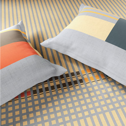 Spaces Neo Paradox 100% Cotton 152 TC Percale Geometric Permium Double Blanket Quilt, Light Yellow