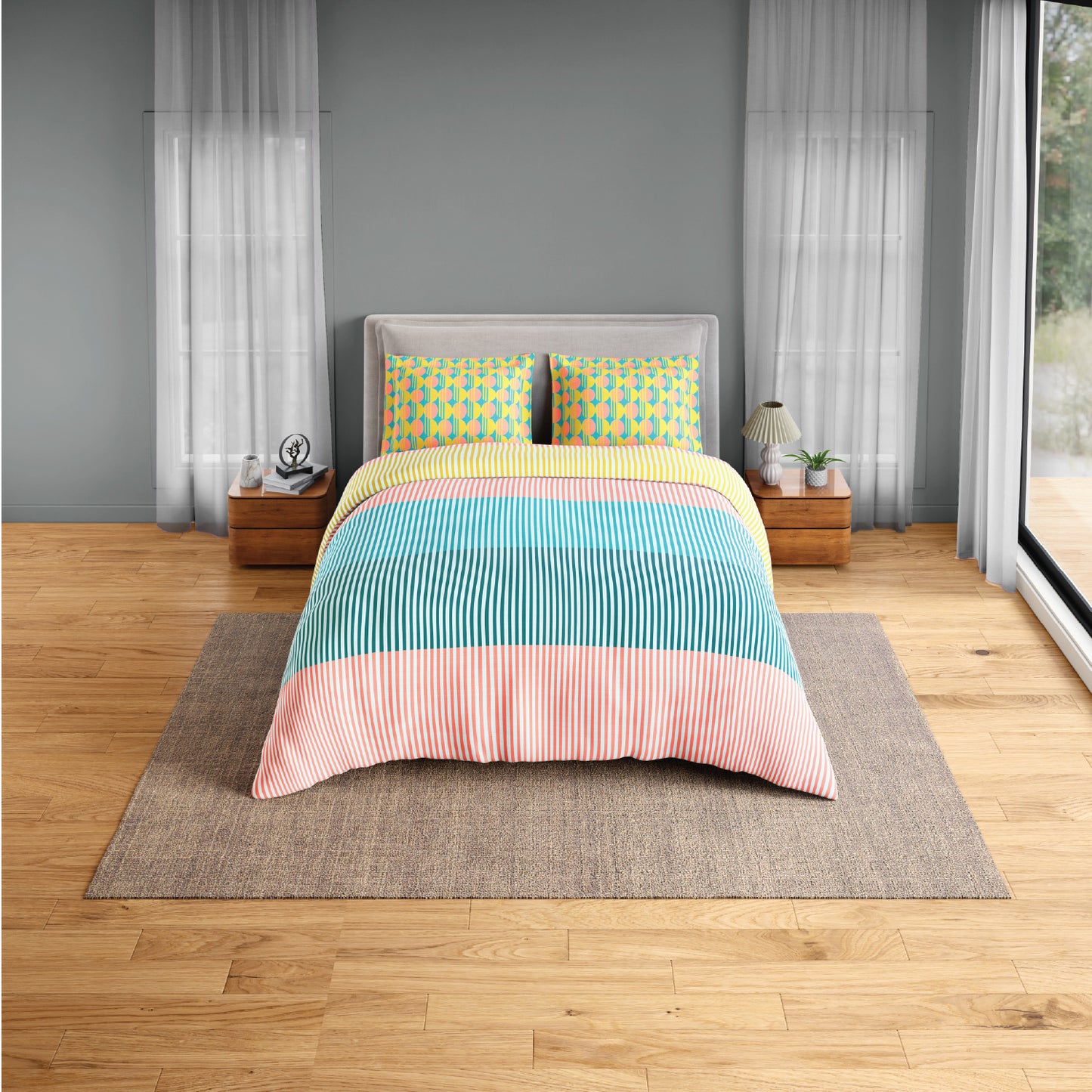 Spaces Neo Paradox 100% Cotton 152 TC Percale Geometric Permium Double Blanket Quilt, Coral