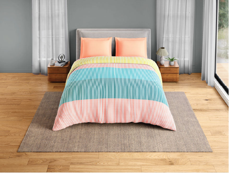 Spaces Neo Paradox 100% Cotton 152 TC Percale Geometric Permium Double Blanket Quilt, Coral