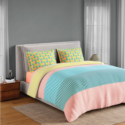 Spaces Neo Paradox 100% Cotton 152 TC Percale Geometric Permium Double Blanket Quilt, Coral