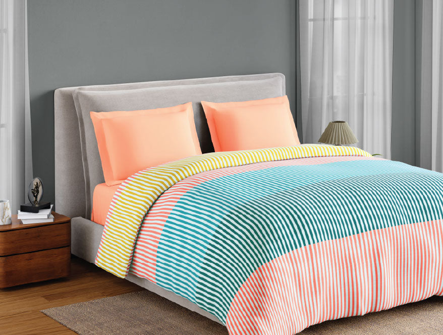 Spaces Neo Paradox 100% Cotton 152 TC Percale Geometric Permium Double Blanket Quilt, Coral