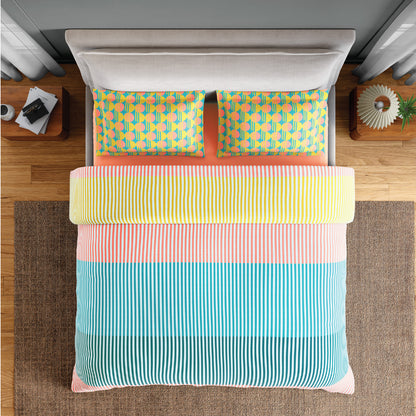 Spaces Neo Paradox 100% Cotton 152 TC Percale Geometric Permium Double Blanket Quilt, Coral