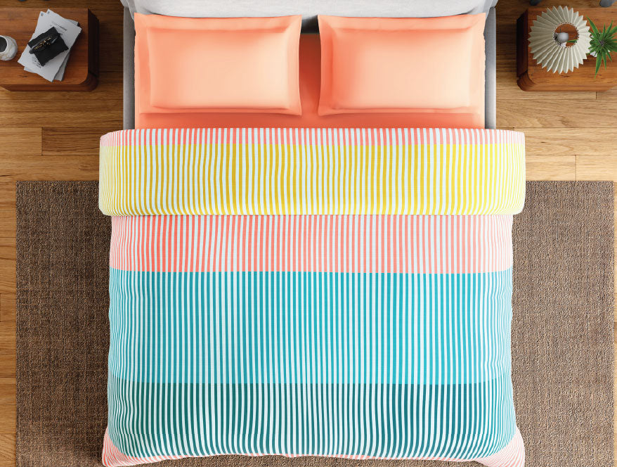 Spaces Neo Paradox 100% Cotton 152 TC Percale Geometric Permium Double Blanket Quilt, Coral