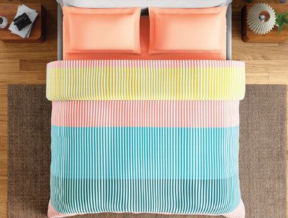 Spaces Neo Paradox 100% Cotton 152 TC Percale Geometric Permium Double Blanket Quilt, Coral