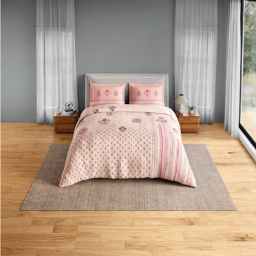 Spaces Neo Chaap 100% Cotton 152 TC Percale Floral Permium Double Blanket Quilt, Light Blush