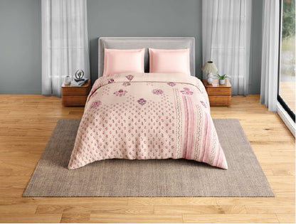 Spaces Neo Chaap 100% Cotton 152 TC Percale Floral Permium Double Blanket Quilt, Light Blush