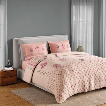Spaces Neo Chaap 100% Cotton 152 TC Percale Floral Permium Double Blanket Quilt, Light Blush