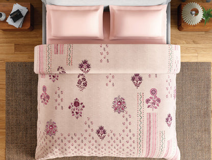 Spaces Neo Chaap 100% Cotton 152 TC Percale Floral Permium Double Blanket Quilt, Light Blush