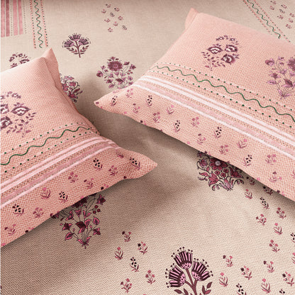 Spaces Neo Chaap 100% Cotton 152 TC Percale Floral Permium Double Blanket Quilt, Light Blush