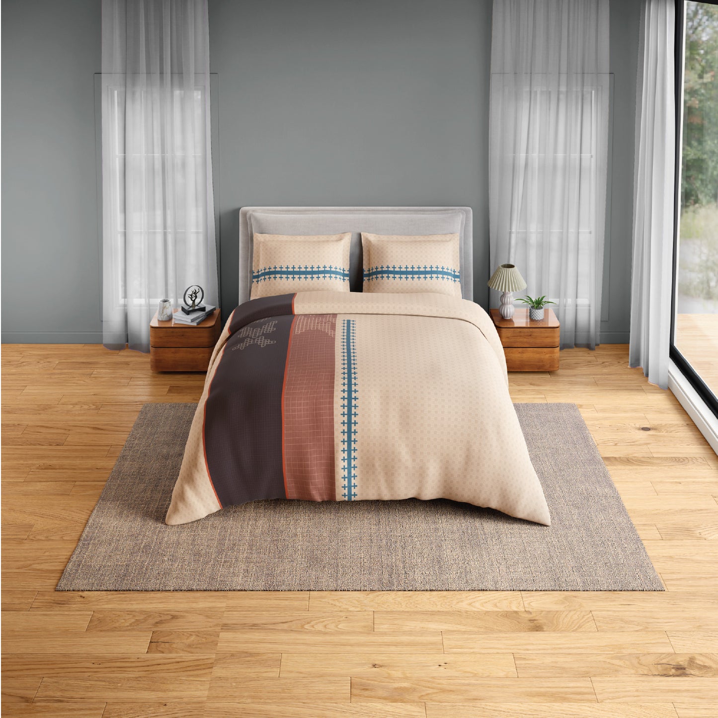 Spaces Neo Chaap 100% Cotton 152 TC Percale Ornate Permium Double Blanket Quilt, Beige