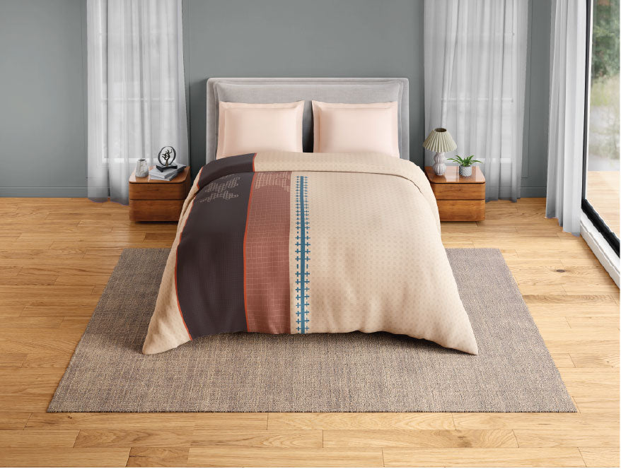 Spaces Neo Chaap 100% Cotton 152 TC Percale Ornate Permium Double Blanket Quilt, Beige