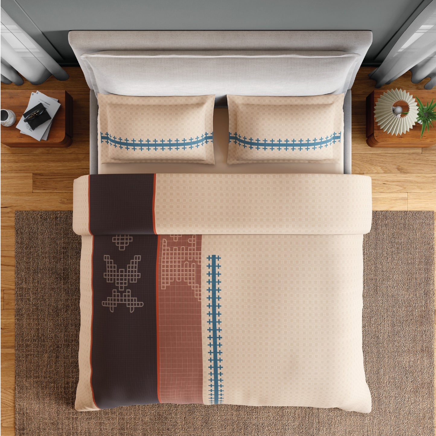 Spaces Neo Chaap 100% Cotton 152 TC Percale Ornate Permium Double Blanket Quilt, Beige