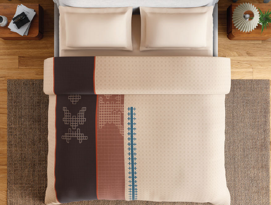 Spaces Neo Chaap 100% Cotton 152 TC Percale Ornate Permium Double Blanket Quilt, Beige