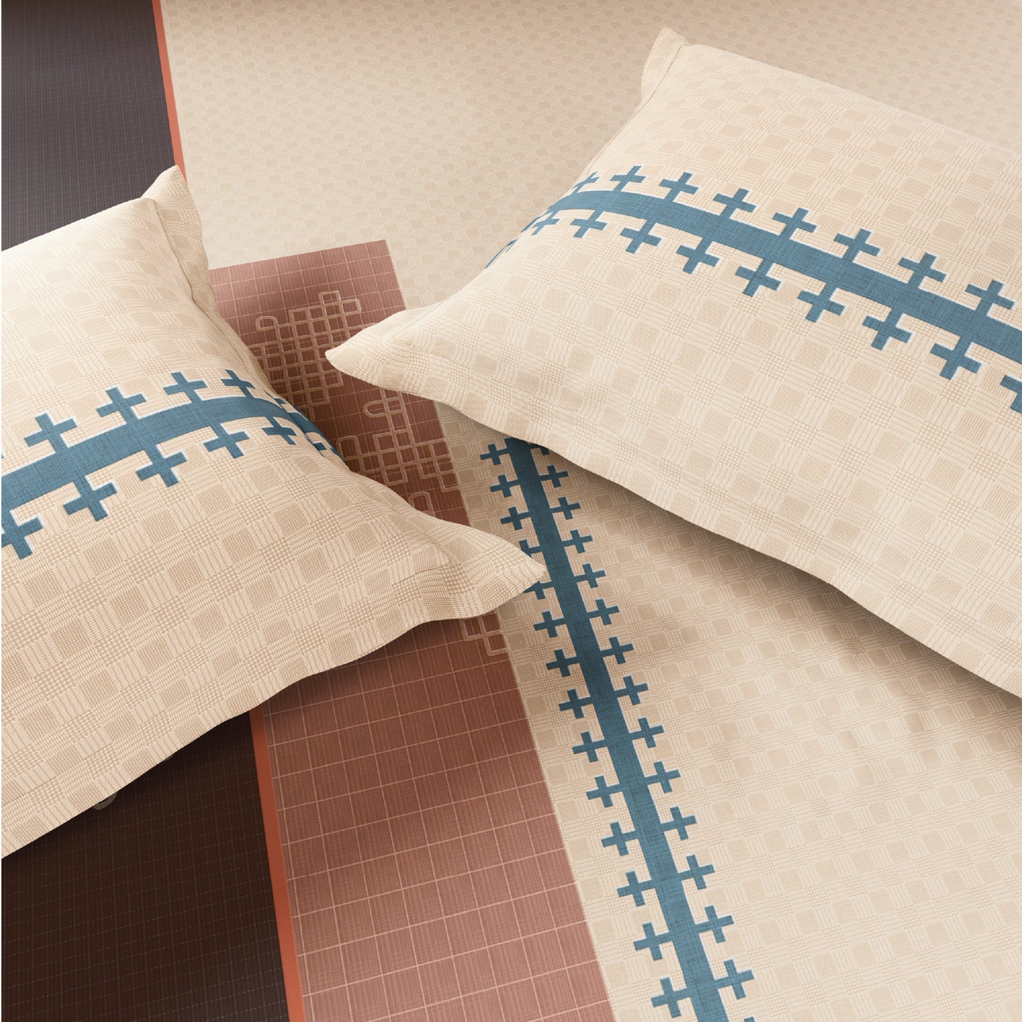 Spaces Neo Chaap 100% Cotton 152 TC Percale Ornate Permium Double Blanket Quilt, Beige