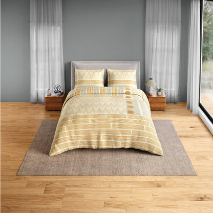 Spaces Neo Chaap 100% Cotton 152 TC Percale Geometric Permium Double Blanket Quilt, Yellow